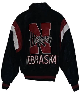 Chaqueta de cuero vintage Nebraska Cornhuskers fase universitaria mediana por excelente cremallera - Imagen 1 de 2