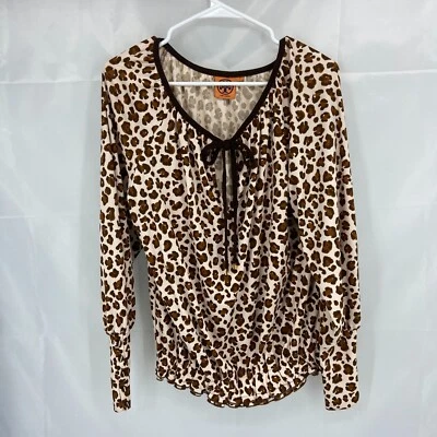 Tory Burch Women S Darlene Top Leopard Print Long Sleeve Oversized Keyhole Tie - Image 1 of 4