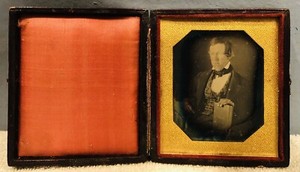 Handsome Gentleman Suit Holding Book 1/6 Plate Daguerreotype Leather Case Photo