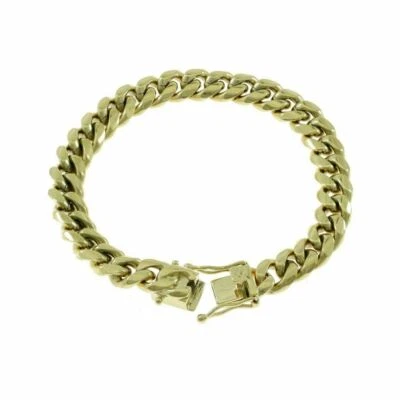 10mm Mens Miami Cuban Link Bracelet 14k Yellow Gold Plated - Image 1 of 4
