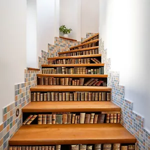 Old Books Stair Riser Decal , Book Spine Stair Riser Decals, Peel & Stick - Imagen 1 de 8