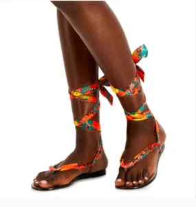 INC International Concepts orangefarbene tropische Schal-Sandalen zum Binden Damengröße 6 - Bild 1 von 10