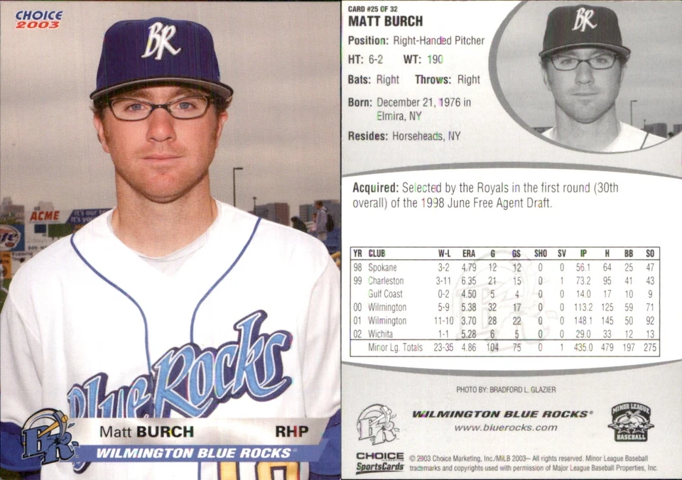 Matt Burch 2003 Choice Wilmington Blue Rocks #25 RC FREE SHIP *AutographDen* - Image 1 of 1