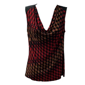 Classiques Entier Top Multicolor Geometric Draped Sleeveless Cowl Neck Retro M - Picture 1 of 7