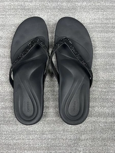 Aetrex Flip Flop Sandals Black Sparkly EVE Womens 10 $79.95 - Picture 1 of 12