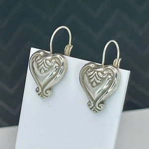 Brighton Blair Antique Silver Tone Heart Lever Back Earrings Retired - Picture 1 of 5