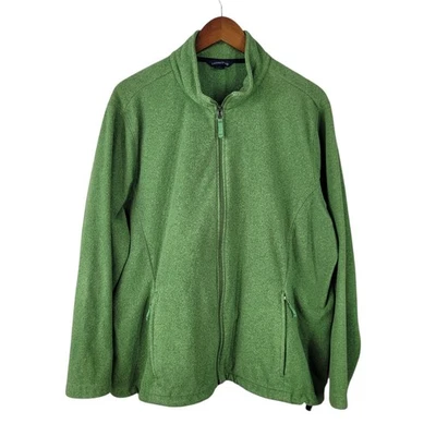 Chaqueta polar Lands End talla grande 2X cremallera completa bolsillos abrigo peso medio verde Foto 1 de 4