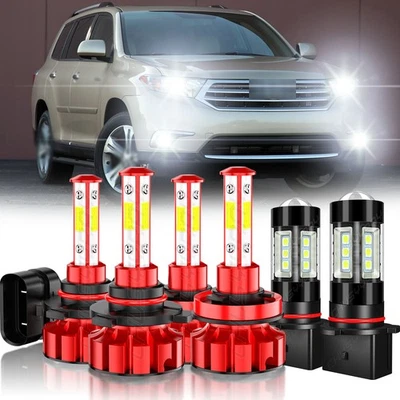 For Toyota Highlander 2011-2013 Combo LED Headlight Hi/Lo Beam + Fog Light Bulbs - Image 1 of 4