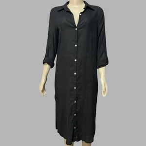Tahari schwarz Leinenmischung Midi Shirt Kleid Rollriegel Ärmel Damengröße L neu mit Etikett - Bild 1 von 10
