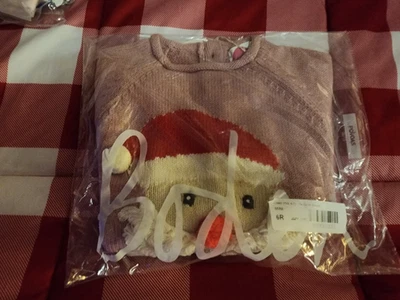 New Mini Boden Christmas Santa Claus Sweater Jumper Shirt Top Pink Girls 6 7   - Image 1 of 3