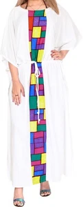 LA LEELA Women's Kaftan Tunic Kimono Dress Swim Cover Up US White_B379 - Picture 1 of 3