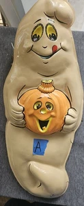 Vintage Artform Vacuform Ghost With Pumpkin Plastic Halloween Decor Tan 24" #A - Picture 1 of 16
