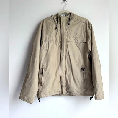 EDDIE BAUER Men's Jacket Windbreaker Tan Large Full Zip Hood Waterproof Cotton - Image 1 of 4