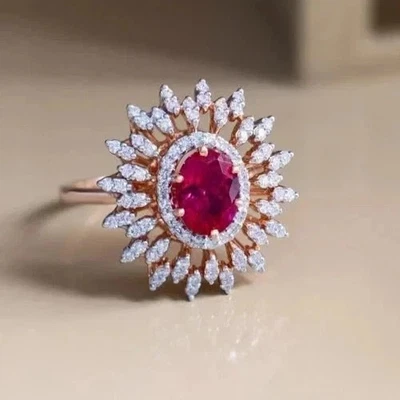 Lab Created Ruby 2Ct Round Cut Soliterie Engagement Ring 14K Rose Gold Plated - Image 1 of 4