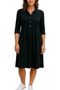 Vestido J. Jill Camisa Tejida Negra Cuello Cintura Elástica Botón Frontal Talla XS - Imagen 1 de 9