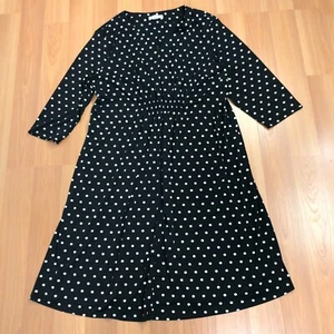 Vestido midi Coldwater Creek línea A Plus 2X cuello en V recogido a lunares negro COMO NUEVO - Imagen 1 de 13