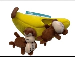 Zippy Paws Monkey in Banana Burrow Squeaky Dog Toy 10” - Picture 1 of 8