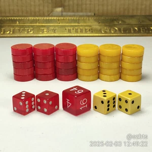 Bakelite Catalin 3/4" Backgammon chips Magnetic red yellow cream swirl Dice SetC - Picture 1 of 7