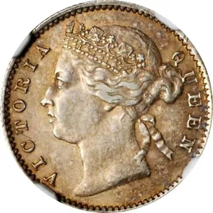 1884 Straits Settlements 10 Cents, NGC AU 55, Crosslet 4 Variety, Malaysia - Picture 1 of 4