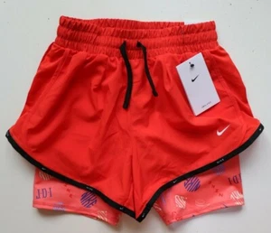 NIKE DRI FIT TEMPO FUN PRINT 2IN1 RUNNING SHORTS RED DD7631-673 KIDS GIRLS M - Picture 1 of 12