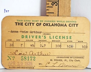 Oklahoma City Führerschein 1936 Liste der Straftaten - Bild 1 von 2