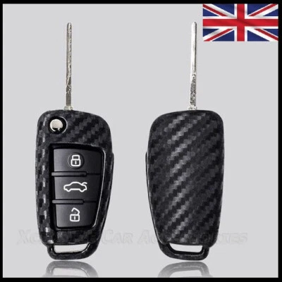 Kohlefaser Fernbedienung Klapp Schlüssel Abdeckung für Audi Schutzhülle Folie - Bild 1 von 4