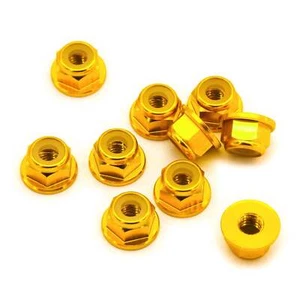 10pcs M4 Flangia Bloccaggio Dadi Esagonali Inserto Nylon Alluminio Anodizzato (Oro) - Foto 1 di 1
