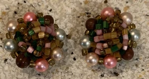 Pair of Vintage Faux Pearl Tangled Bead Clip-On Earrings - Picture 1 of 2
