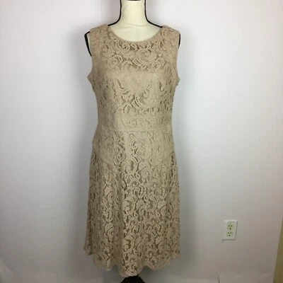 Adrianna Papell A-line Peplum Dress Size 12 Womans Beige Floral Lace Sleeveless - Image 1 of 4