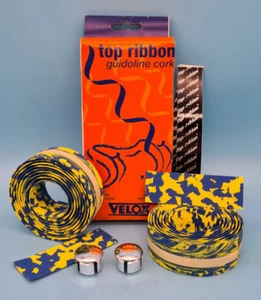 TOP RIBBON Lenkerband Handlebar Tape CORK VELOX blau/gelb Korkband Vintage NOS - Bild 1 von 3