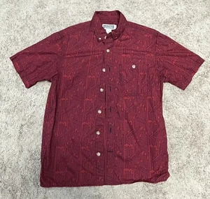 Duluth Trading Shirt Men Small Red Relaxed Fit Button Geometric Short Sleeve - Picture 1 of 2