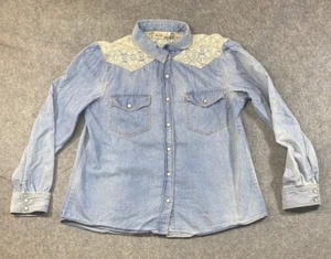 Mudd Shirt Womens Size XL Lace Shoulders Western Pearl Snaps - Picture 1 of 8