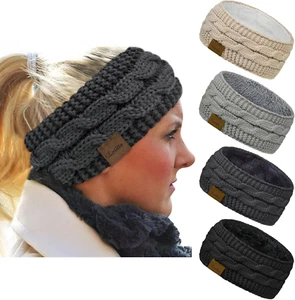 4 Pack Womens Winter Headbands Fuzzy Fleece Lined Ear Warmer Cable Knit Thick Wa - Picture 1 of 6