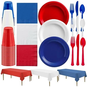 American Flag Themed Red White and Blue Disposable Party Plates Set 411 Pieces - Picture 1 of 5