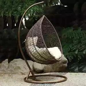 Brown Hanging Rattan Swing Patio Garden Chair Weave Egg w Cushion Indoor Outdoor - Picture 1 of 5
