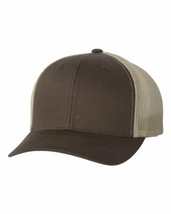 Gorra de camionero Yupoong Classics a presión de 6 paneles sombrero ajustable retro - marrón/caqui - Imagen 1 de 3