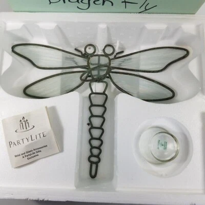 PartyLite Dragonfly Metal Iridescent Glass Sconce P7758 10" Votice Sconce Box - Image 1 of 4