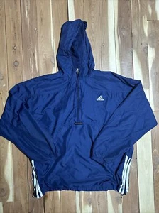 Adidas Three Stripe Logo Anorak Windbreaker Men’s XL Blue - Picture 1 of 13