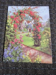 1947 UK artwork likely from calendar (?) Cottage Trellis Cardboard Colorful art - Picture 1 of 6