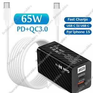 PD 65W GaN Type C Fast Charger Adapter Dual Type C Cable For Samsung iPhone 15 - Picture 1 of 17