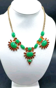 Citrine Rhinestone Baguette Bib Necklace Green Acrylic Gold Tone Curb Chain 18" - Picture 1 of 6
