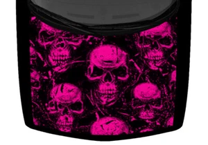 Black Hot Pink Skulls Grunge Abstract Truck Hood Wrap Vinyl Car Decal Graphic US - Picture 1 of 1