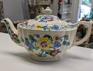 Tetera de porcelana Sadler adornada patrón floral amarillo azul flores de óxido 2007 - Imagen 1 de 7
