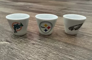 NFL Football Mini Porcellana Shot Glass Cup Logo Eagles Steelers Dolphin Lotto di 3 - Foto 1 di 4