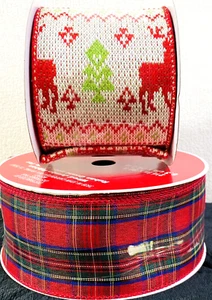 2 Wired Ribbon Christmas Sweater Pattern and Tartan Plaid Pattern Celebrate It - Picture 1 of 6