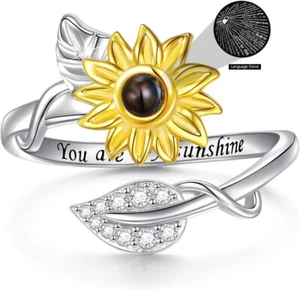 Elegant Sunflower Spinner Ring - CZ 925 Sterling Silver, Love in 100 Languages - Picture 1 of 8