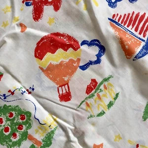 White Cotton Fabric with sailboat, airplane, hot air balloon etc- 26” by 45” - Picture 1 of 4