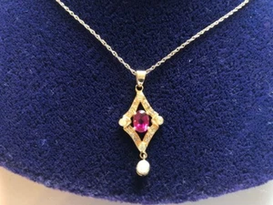 Collar de cadena de oro 14 K de diamantes amarillos y turmalina - Imagen 1 de 8