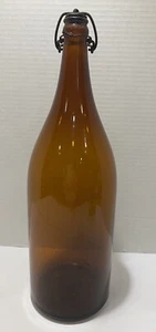 Antique 14" Brown Bottle With Wire Lock Top Amber - Picture 1 of 5