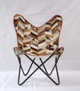 Handmade Vintage Cowhide Leather Butterfly Folding Sleeper Seat Relax Arm Chair - Picture 1 of 7